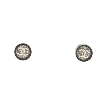 Chanel Glittered Round CC Stud Earrings Resin