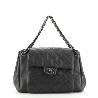 Chanel Pocket Accordion Flap Bag Quilted Caviar Medium