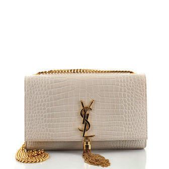 Saint Laurent Classic Monogram Tassel Crossbody Bag Crocodile Embossed Leather Medium
