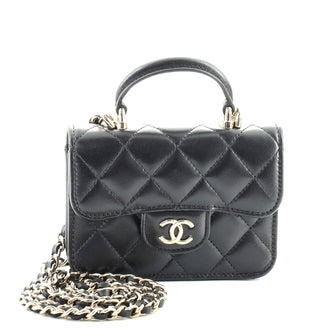 Chanel Top Handle Flap Coin Purse with Chain Quilted Lambskin