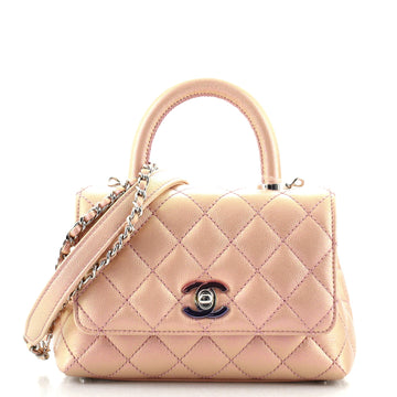 Chanel Coco Top Handle Bag Quilted Iridescent Caviar with Gradient Hardware Extra Mini
