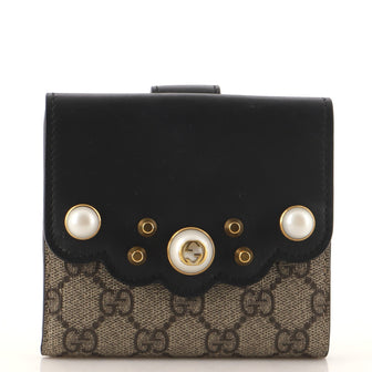 Gucci Pearly Peony French Wallet GG Coated Canvas and Leather Compact