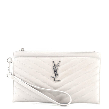 Saint Laurent Classic Monogram Zip Bill Pouch Matelasse Chevron Leather Large