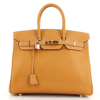 Hermes Birkin Handbag Brown Ardennes with Gold Hardware 35