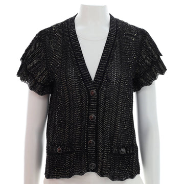 Chanel Women's V-Neck Double Pocket Short Sleeve Cardigan Cotton Blend