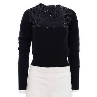 Louis Vuitton Women's Boat Neck Knit Sweater Cashmere Blend with Monogram Sequins