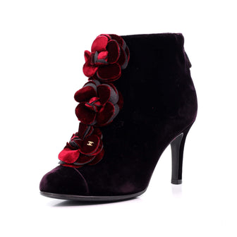 Chanel Women's Camellia Zip Booties Velvet