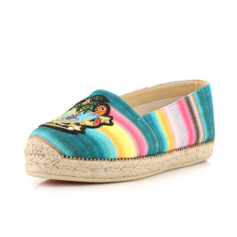 Christian Louboutin Women's Lougalia Cario Loubi Flat Espadrilles Printed Canvas with Applique