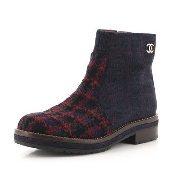 Chanel Women's CC Paneled Zip Ankle Boots Tweed