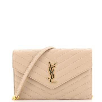 Saint Laurent Classic Monogram Wallet on Chain Matelasse Chevron Leather Small