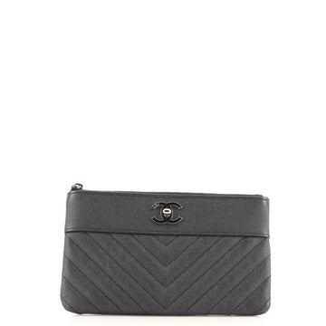 Chanel Mademoiselle Vintage O Case Pouch Chevron Metallic Caviar Small