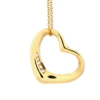 Tiffany & Co. Elsa Peretti Open Heart Pendant Necklace 18K Yellow Gold with Diamonds 22mm