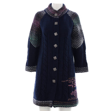Chanel Women's Square Button Long Mock Neck Cardigan Cashmere Blend