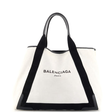 Balenciaga Navy Cabas Canvas with Leather Large