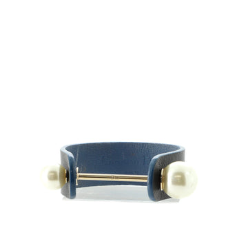 Christian Dior Cuff Bracelet Leather with Metal and Faux Pearls