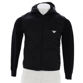 Prada Men's Triangle Logo Zip Hoodie Wool and Re-Nylon Gabardine