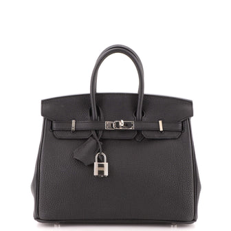Hermes Birkin Handbag Black Togo with Palladium Hardware 25
