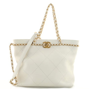 Chanel CC Lock Chain Handle Shopping Tote Quilted Calfskin Small