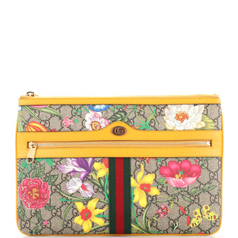 Gucci Ophidia Zip Pouch Flora GG Coated Canvas Large