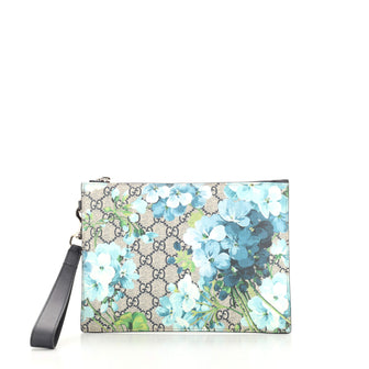 Gucci Wristlet Zip Pouch Blooms Print GG Coated Canvas Small