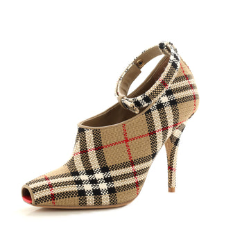 Burberry Women's Blyth Ankle Strap Heeled Boots Nova Check Canvas