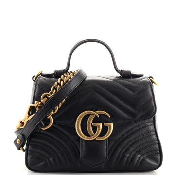 Gucci GG Marmont Top Handle Flap Bag Matelasse Leather Mini