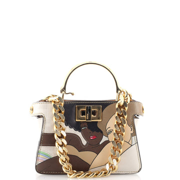 Fendi Maxi Handle Peekaboo Bag Zucca Coated Canvas with Inlay Leather Nano