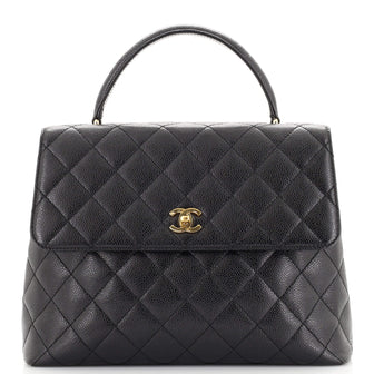 Chanel Vintage Classic Top Handle Flap Bag Quilted Caviar Jumbo