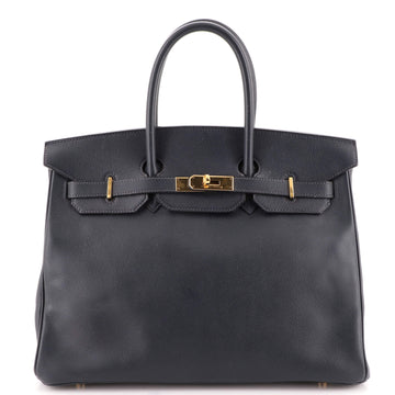 Hermes Birkin Handbag Blue Courchevel with Gold Hardware 35