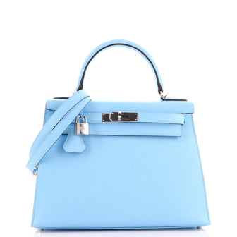 Hermes Kelly Handbag Blue Epsom with Palladium Hardware 28