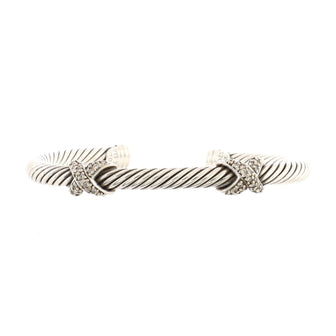 David Yurman Double X Cable Bracelet Sterling Silver with Diamonds 7mm