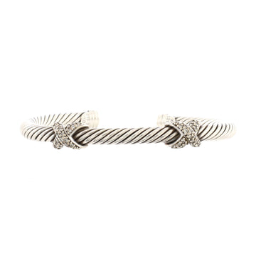 David Yurman Double X Cable Bracelet Sterling Silver with Diamonds 7mm