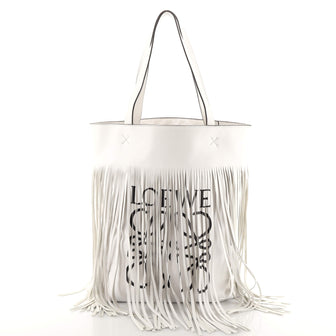 Loewe Vertical Logo Fringe Tote Printed Leather