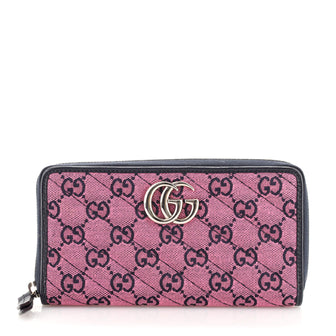 Gucci GG Marmont Zip Around Wallet Diagonal Quilted GG Canvas Long