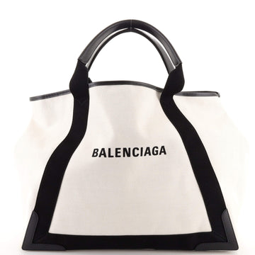 Balenciaga Navy Cabas Canvas with Leather Large