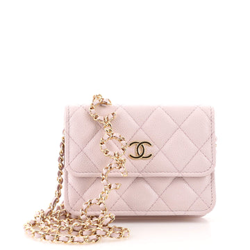 Chanel Miss Coco Strap Flap Clutch with Chain Quilted Caviar Mini