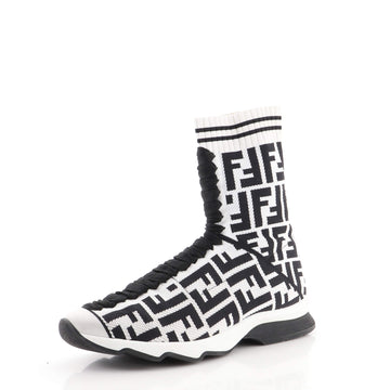 Fendi Women's Rockoko High-Top Sneakers Zucca Knit Stretch Fabric
