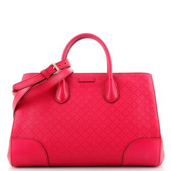 Gucci Bright Convertible Top Handle Satchel Diamante Leather Medium