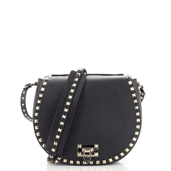 Valentino Garavani Rockstud Flip Lock Saddle Bag Leather Small