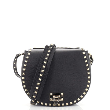 Valentino Garavani Rockstud Flip Lock Saddle Bag Leather Small