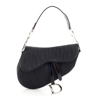 Christian Dior Vintage Saddle Bag Diorissimo Canvas with Patent Medium