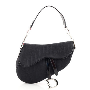 Christian Dior Vintage Saddle Bag Diorissimo Canvas with Patent Medium