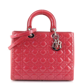 Christian Dior Lady Dior Bag Cannage Quilt Patent Large