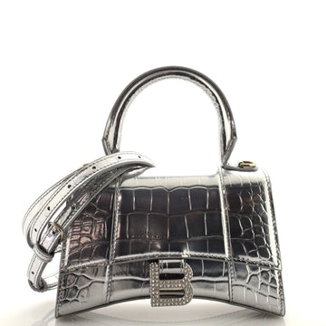 Balenciaga Hourglass Top Handle Bag Crocodile Embossed Leather XS