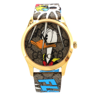 Gucci Disney Donald Duck G-Timeless Quartz Watch PVD Stainless Steel and Printed GG Coated Canvas 38