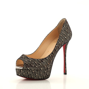 Christian Louboutin Women's Fetish Peep Pumps Glitter Fabric 130
