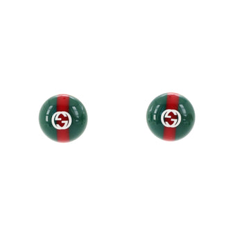 Gucci GG Web Button Stud Earrings Metal with Resin