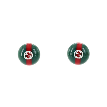 Gucci GG Web Button Stud Earrings Metal with Resin