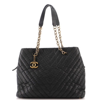 Chanel Surpique CC Charm Tote Chevron Iridescent Calfskin Large