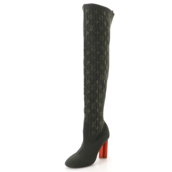 Louis Vuitton Women's Silhouette Thigh High Sock Boots Monogram Knit Fabric